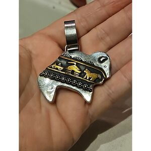 Native T&R Tommy Singer Sterling Buffalo Necklace Pendant 2" Old Pawn VTG